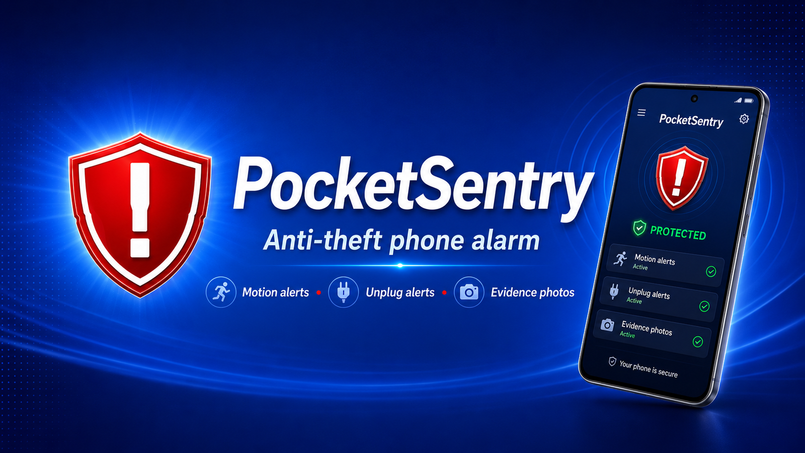 PocketSentry anti-theft phone alarm promotional banner
